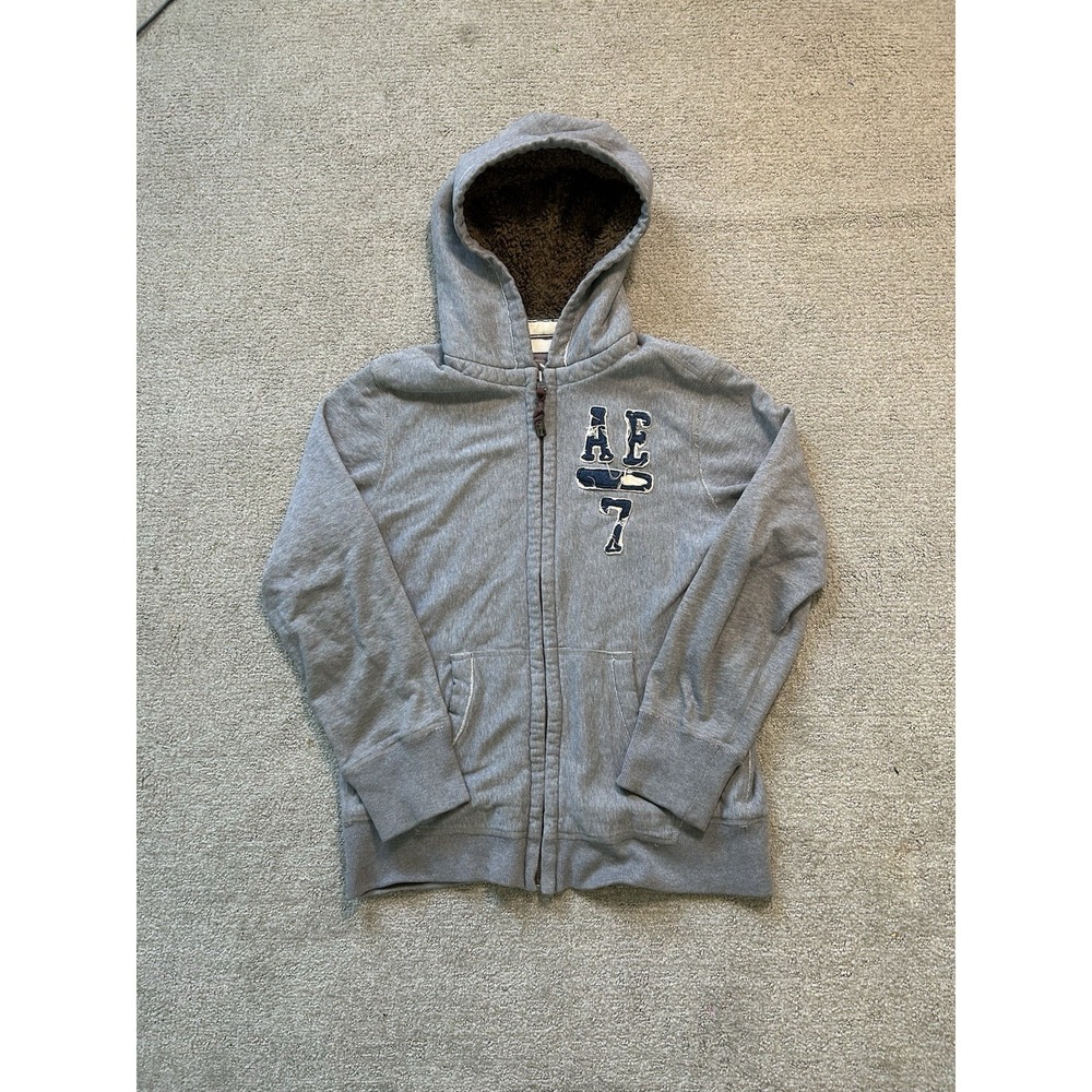 Vintage Y2K American Eagle Hoodie Men Large Gray Full Zip Jacket AE 7 2000s